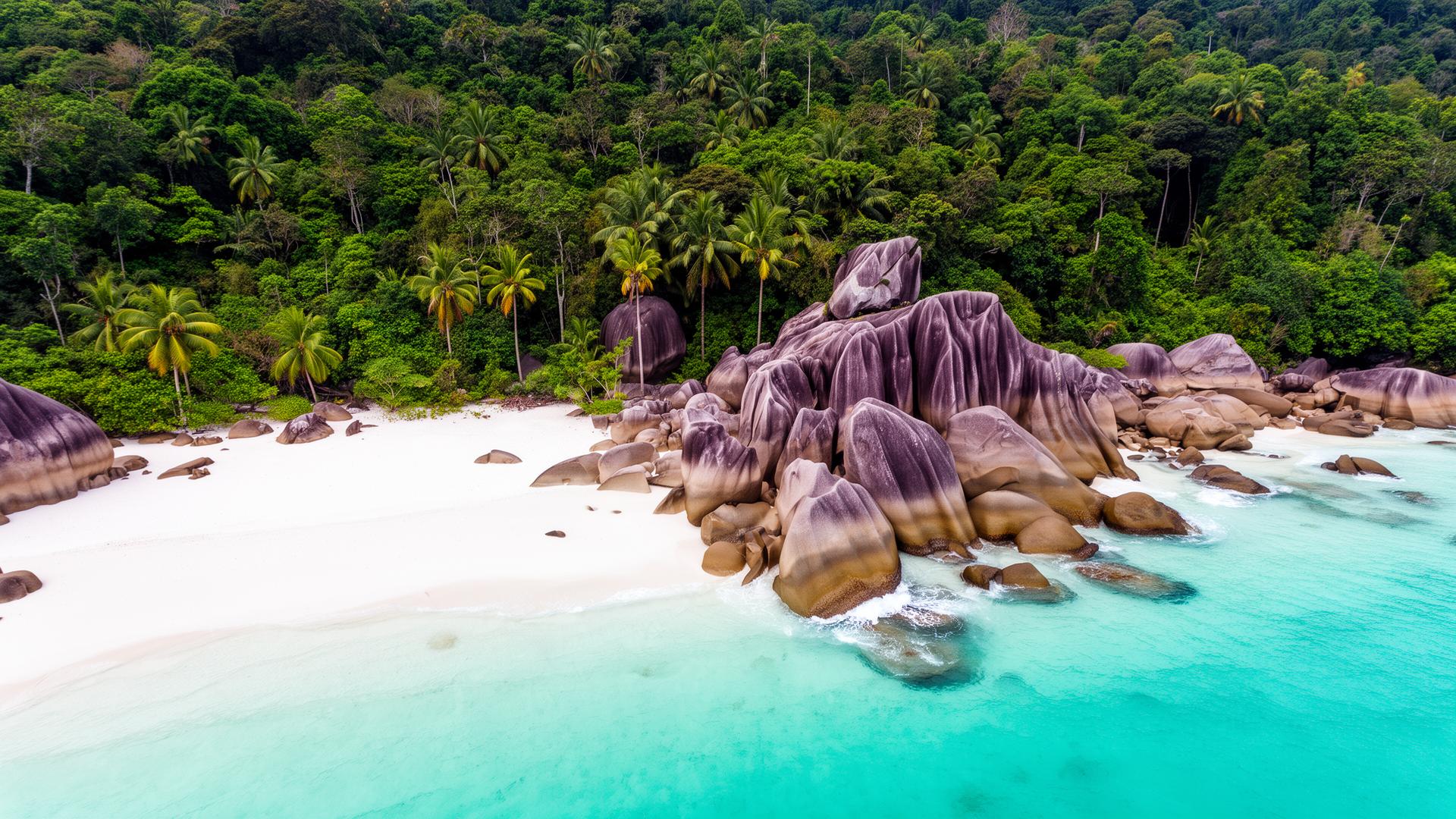 Vue aérienne d'une plage des Îles Similan